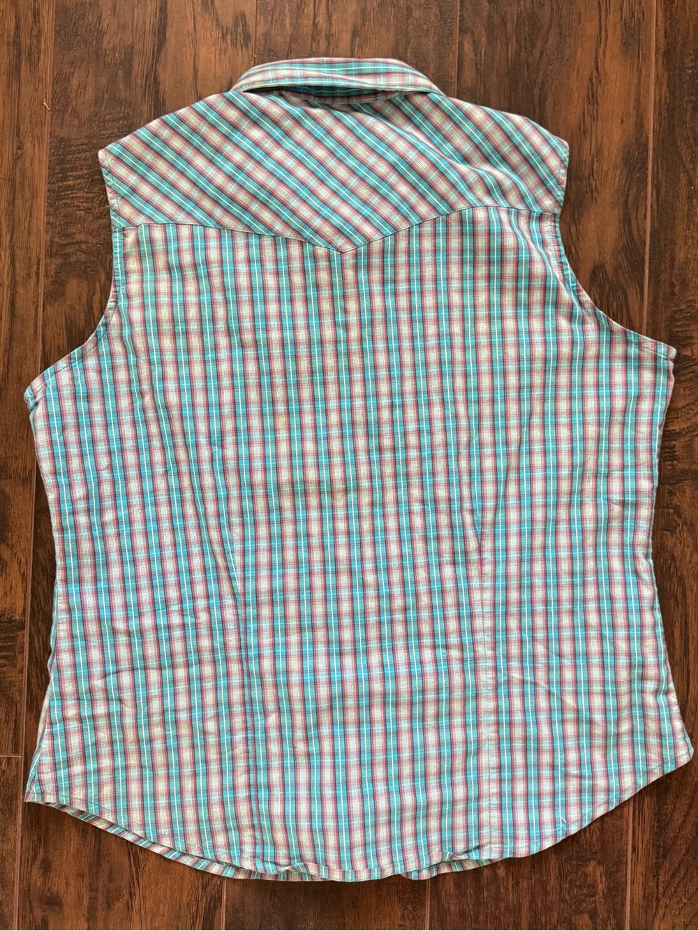 Aura Large Blue Plaid Sleeveless Pearl Snap Top - Picture 2 of 8
